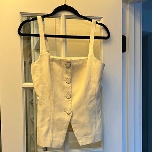 Caroline Constas Cream Buttoned Structured Tank Top Size 4 NWT